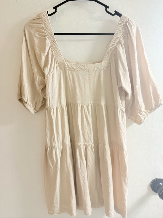 Beyond Words Co Dresses & Skirts - Cream Square-Neck Tiered Peasant Mini Dress or tunic
